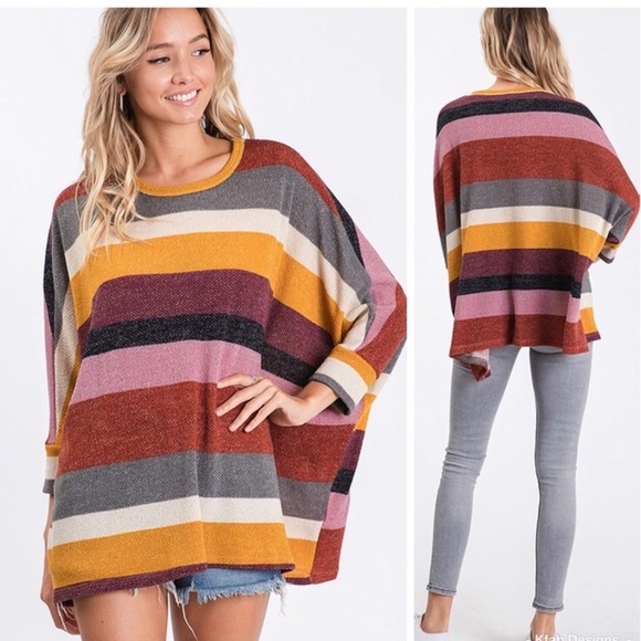 MULTI STRIPE OVERSIZED  SOFT TUNIC TOP - Picture 3 of 6